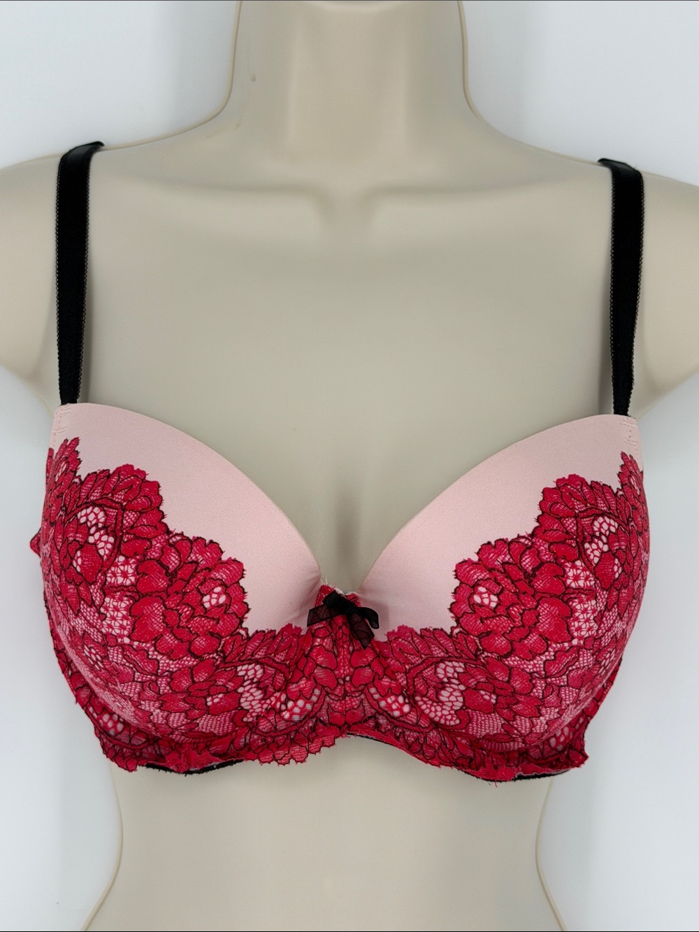 Victoria's Secret Pink Bra with Red Lace and Black Straps